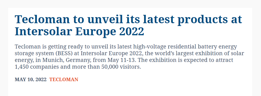 Tecloman to unveil its latest products at Intersolar Europe 2022